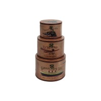 Decmode Set of Three - 9, 11, and 12 Inch Modern Wooden Hat Boxes With Vintage Graphics, Brown   566924243